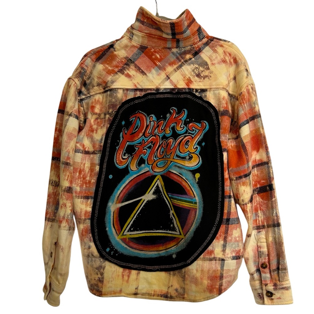 PINK FLOYD ONE OF A KIND upcycled flannel shacket jacket creation by Rachelle